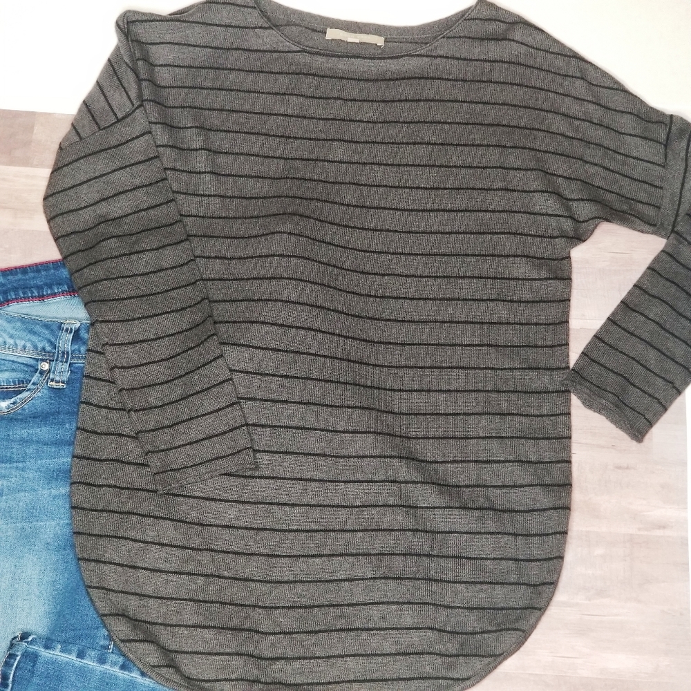 Joan Vass Collection Gray/Black Stripe Tunic Top